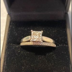 .5 carat diamond ring. 10k white gold. Then the eternity wedding band